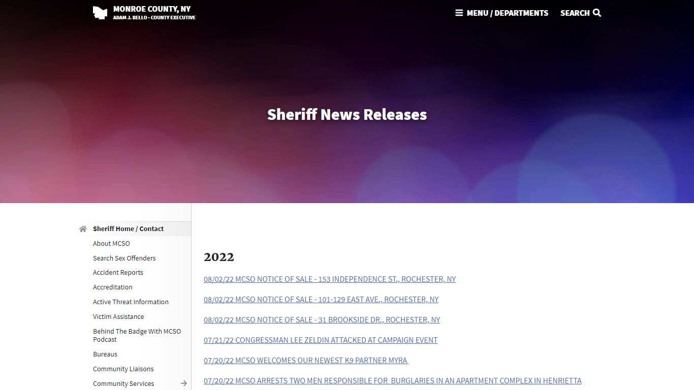 Monroe County, NY - Sheriff News Releases